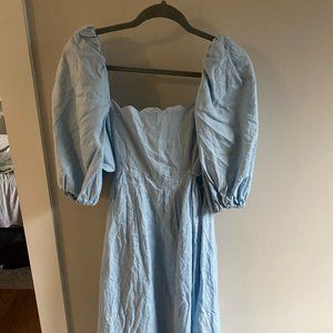 Mable Blue Midi Dress with Puff Sleeve and Cutout